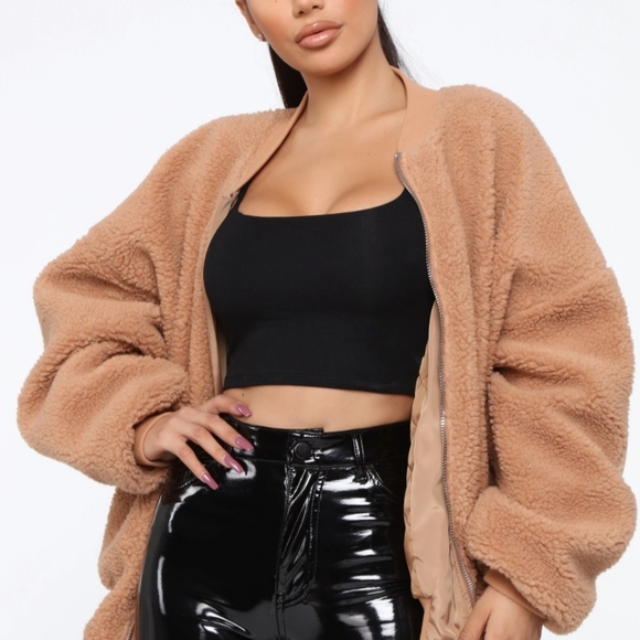 Catch Me In The Cold Fuzzy Bomber Jacket - Mocha - Picture 5 of 8